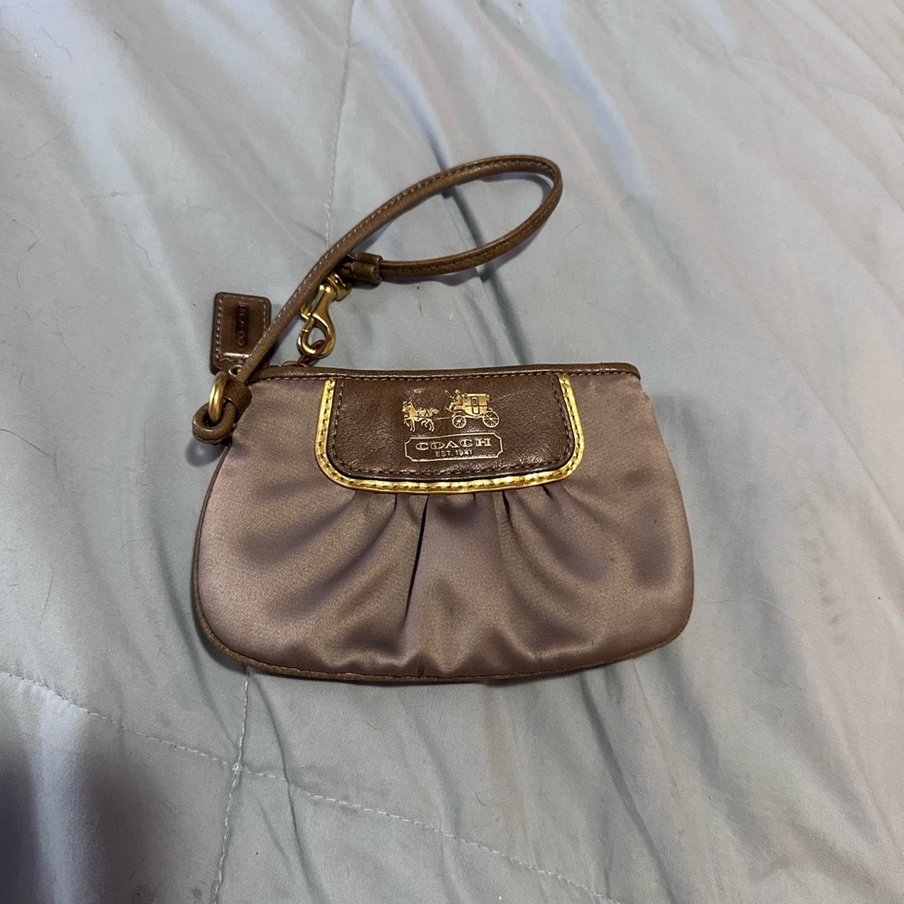 Coach Wristlet Leather Trim and Carry Strap Zip Closure Lilac Interior